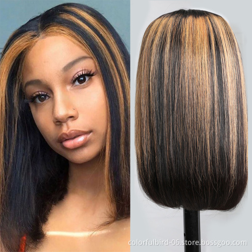 Human Hair Lace Frontal Hair Bob Wigs Short Bob Lace Front Wig Raw Virgin Indian hair highlight wig